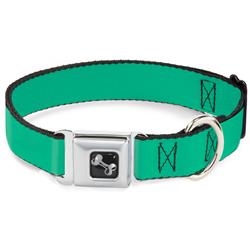 Dog Bone Black/Silver Seatbelt Buckle Collar - Solid Rainforest Green