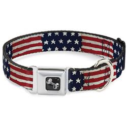 Dog Bone Black/Silver Seatbelt Buckle Collar - Stars & Stripes Painting