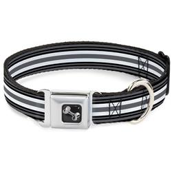 Dog Bone Black/Silver Seatbelt Buckle Collar - Striped Black/Gray/White