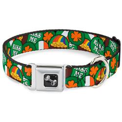 Dog Bone Black/Silver Seatbelt Buckle Collar - St. Pat's 4-Buttons Stacked