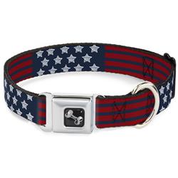 Dog Bone Black/Silver Seatbelt Buckle Collar - Stars & Stripes2 Blue/White/Red
