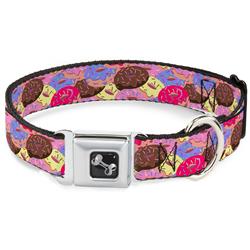 Dog Bone Black/Silver Seatbelt Buckle Collar - Sprinkle Donuts Stacked Multi Color