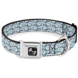 Dog Bone Black/Silver Seatbelt Buckle Collar - Shark 3-Rows Light Blue