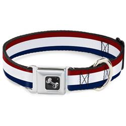 Dog Bone Black/Silver Seatbelt Buckle Collar - Stripes Red/White/Blue