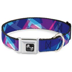 Dog Bone Black/Silver Seatbelt Buckle Collar - Squares Stacked Blues/Pinks/Purples