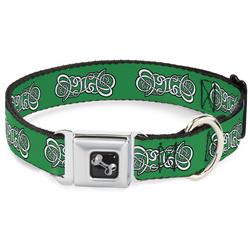 Dog Bone Black/Silver Seatbelt Buckle Collar - Celtic Knot2 Greens/Black/White