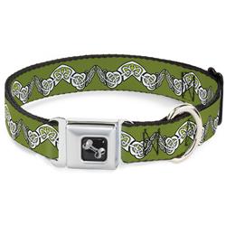 Dog Bone Black/Silver Seatbelt Buckle Collar - Celtic Knot3 Olives/Black/White