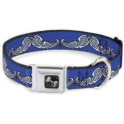 Dog Bone Black/Silver Seatbelt Buckle Collar - Celtic Knot4 Blues/Black/White