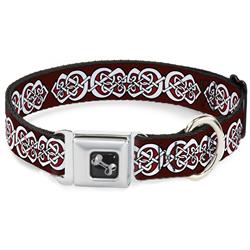 Dog Bone Black/Silver Seatbelt Buckle Collar - Celtic Knot5 Reds/Black/White