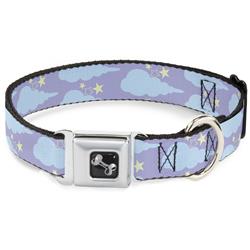 Dog Bone Black/Silver Seatbelt Buckle Collar - Cloudy/Starry Sky Lavender/Blue/Yellow