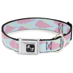 Dog Bone Black/Silver Seatbelt Buckle Collar - Cloudy/Starry Sky Aqua/Pink/Yellow