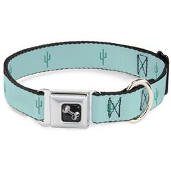 Dog Bone Black/Silver Seatbelt Buckle Collar - Cacti1 Aqua Blues