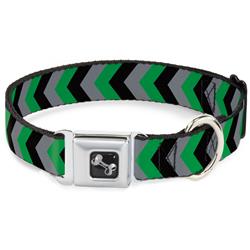 Dog Bone Black/Silver Seatbelt Buckle Collar - Chevron Green/Black/Gray