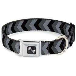 Dog Bone Black/Silver Seatbelt Buckle Collar - Chevron Gray/Black/Charcoal