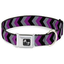 Dog Bone Black/Silver Seatbelt Buckle Collar - Chevron Purple/Black/Gray