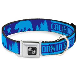 Dog Bone Black/Silver Seatbelt Buckle Collar - CALIFORNIA REPUBLIC/Bear/Stars Silhouette Blues