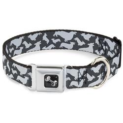 Dog Bone Black/Silver Seatbelt Buckle Collar - Corgi Silhouette Poses Grays