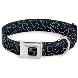 Dog Bone Black/Silver Seatbelt Buckle Collar - Constellations Scattered Midnight Blue/White