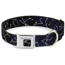 Dog Bone Black/Silver Seatbelt Buckle Collar - Constellations-14 Galaxy/White