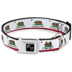 Dog Bone Black/Silver Seatbelt Buckle Collar - California Flag Continuous