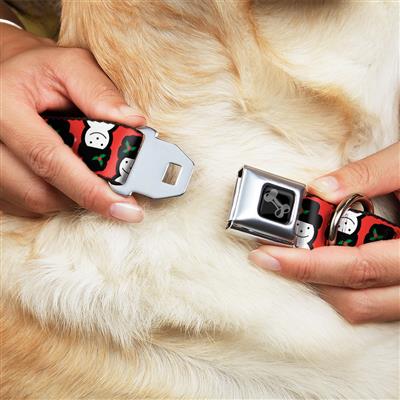 Dog Bone Black/Silver Seatbelt Buckle Collar - Christmas Snowman Flip Red/White