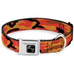 Dog Bone Black/Silver Seatbelt Buckle Collar - Camo Oranges/Black