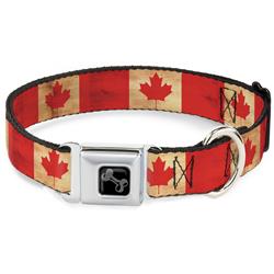 Dog Bone Black/Silver Seatbelt Buckle Collar - Canada Flag Continuous Vintage