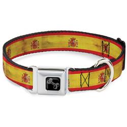 Dog Bone Black/Silver Seatbelt Buckle Collar - Spain Flag Continuous Vintage