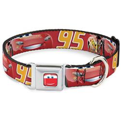 Cars Lightning McQueen Smiley Face CLOSE-UP Full Color Seatbelt Buckle Collar - Cars Lightning McQueen Smiling Pose/95 Reds/White/Orange