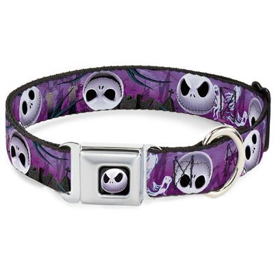 Jack Expression6 Full Color Seatbelt Buckle Collar - Jack Expressions/Ghosts in Cemetery Purples/Grays/White