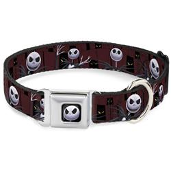 Jack Expression6 Full Color Seatbelt Buckle Collar - Nightmare Before Christmas 3-Jack Poses/Peeping Eyes Burgundy/Black/Yellow