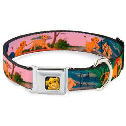 Simba Full Color Seatbelt Buckle Collar - Lion King Simba & Nala Growing Up Scenes