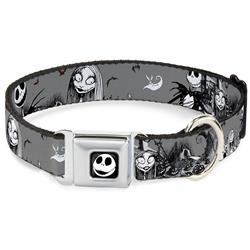Jack Expression7 Full Color Seatbelt Buckle Collar - Nightmare Before Christmas Jack & Sally Cemetery Scene Gray/Black/White