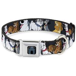Dog House Full Color Black/Gray Seatbelt Buckle Collar - Disney Dogs 6-Dog Group Collage/Paws Gray/Black