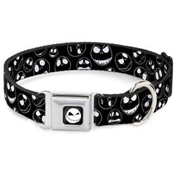 Jack Expression8 Full Color Seatbelt Buckle Collar - Jack Outline Expressions Scattered Black/White