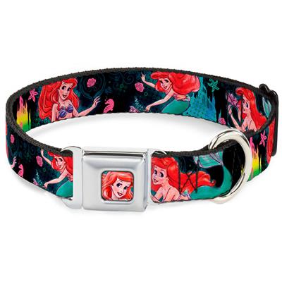 Ariel Face2 Turquoise Seatbelt Buckle Collar - Ariel Underwater Poses/Palace Silhouette