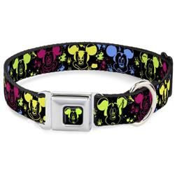 Mickey Mouse Expression1 Full Color Black/Neon Green Seatbelt Buckle Collar - Mickey Expressions/Paint Splatter Black/Multi Neon