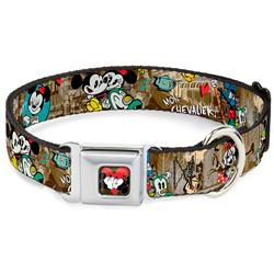 Mickey & Minnie Kiss/Heart Full Color Gray Seatbelt Buckle Collar - Mickey & Minnie Croissant de Triomphe Scenes