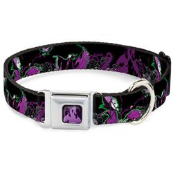 Dragon Maleficent Full Color Black/Purple Seatbelt Buckle Collar - Maleficent & Diablo Black Roses/Purples