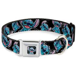 Stitch Face Sketch CLOSE-UP Black Seatbelt Buckle Collar - Stitch Poses/Hibiscus Sketch Black/Gray/Blue