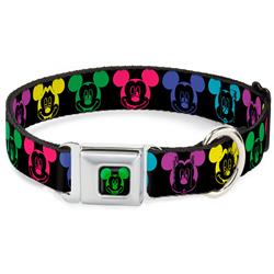 Mickey Mouse Expression2 Full Color Black/Neon Green Seatbelt Buckle Collar - Mickey Expressions Black/Multi Neon