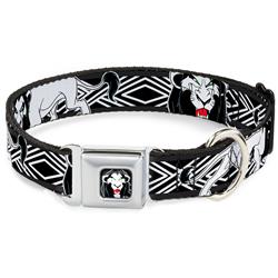 Simba Face Full Color Black/White/Red Seatbelt Buckle Collar - Lion King Scar Poses White/Black
