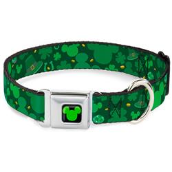 Mickey Silhouette Full Color Black/Green Seatbelt Buckle Collar - St. Patrick's Day Mickey Collage Greens