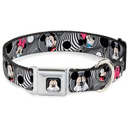 Mickey Mouse Expression3 Full Color Black Seatbelt Buckle Collar - Mickey & Minnie Peek-a-Boo Expressions Swirl Black/White