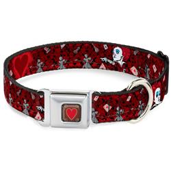 Queen's Heart Full Color Reds/Gold Seatbelt Buckle Collar - Queen of Hearts Poses/Hearts/Cards Reds/Black