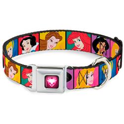 Princess Gem Heart Full Color Black/Pink Seatbelt Buckle Collar - Disney Princess Blocks