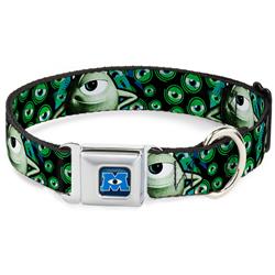 Monsters University Logo Full Color Blue/White Seatbelt Buckle Collar - Mike Poses/Eyeballs Black/Greens