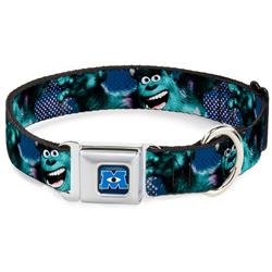 Monsters University Logo Full Color Blue/White Seatbelt Buckle Collar - Sulley Scare Pose/Dots Blues/White