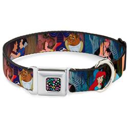 Princess Jewels Full Color Black/Multi Color Seatbelt Buckle Collar - Disney Princess Scenes Framed