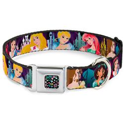 Princess Jewels Full Color Black/Multi Color Seatbelt Buckle Collar - Disney Princess Poses/Castle Silhouettes Purples/Multi Color
